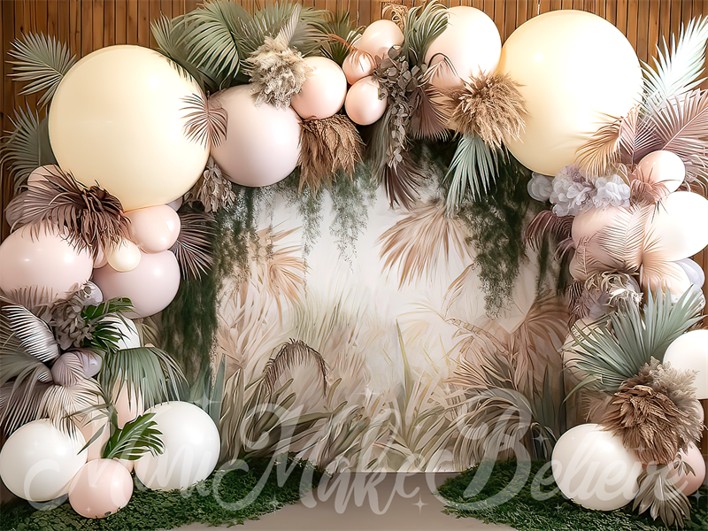 Kate Painterly Fine Art Boho Blume und große Ballon Bogen Cake Smash Geburtstag Hintergrund von Mini MakeBelieve - Kate Backdrop.de