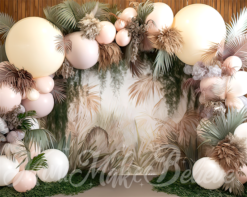Kate Painterly Fine Art Boho Blume und große Ballon Bogen Cake Smash Geburtstag Hintergrund von Mini MakeBelieve - Kate Backdrop.de