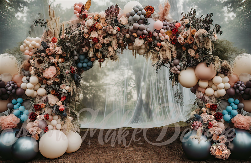 Kate Painterly Fine Art Forest Muted Pastell Bogen mit Vorhang Hintergrund von Mini MakeBelieve - Kate Backdrop.de