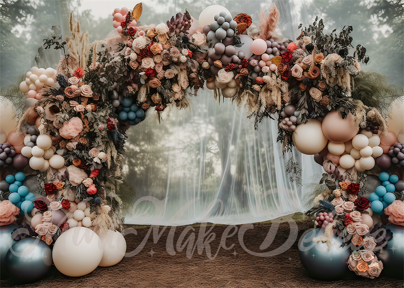 Kate Painterly Fine Art Forest Muted Pastell Bogen mit Vorhang Hintergrund von Mini MakeBelieve - Kate Backdrop.de