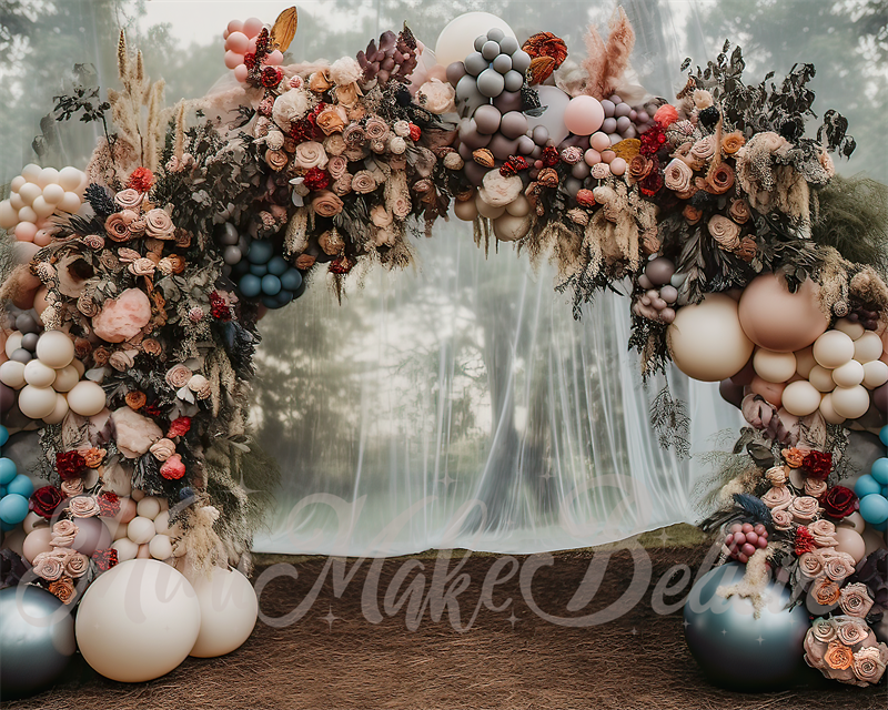 Kate Painterly Fine Art Forest Muted Pastell Bogen mit Vorhang Hintergrund von Mini MakeBelieve - Kate Backdrop.de