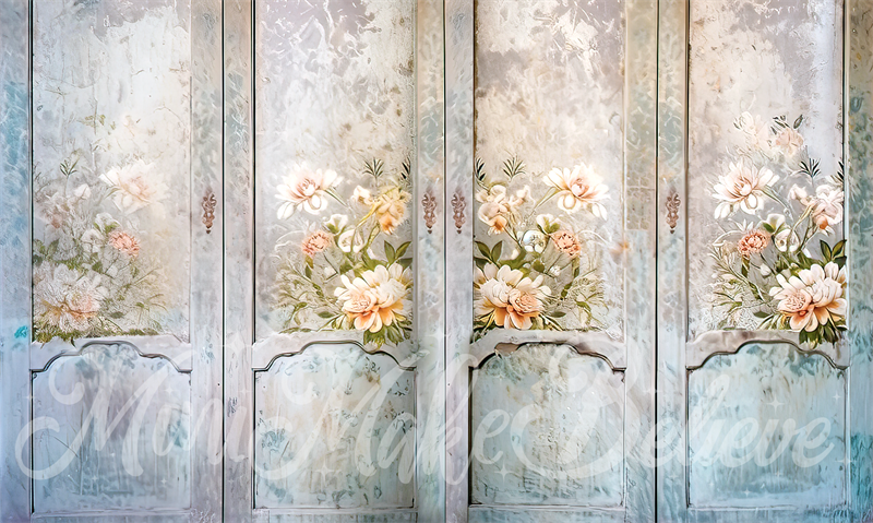 Kate Painterly Fine Art Aquarell Französisch Türen mit floralen Hintergrund von Mini MakeBelieve
