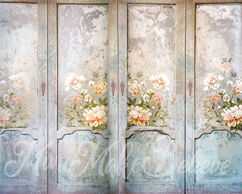 Kate Painterly Fine Art Aquarell Französisch Türen mit floralen Hintergrund von Mini MakeBelieve
