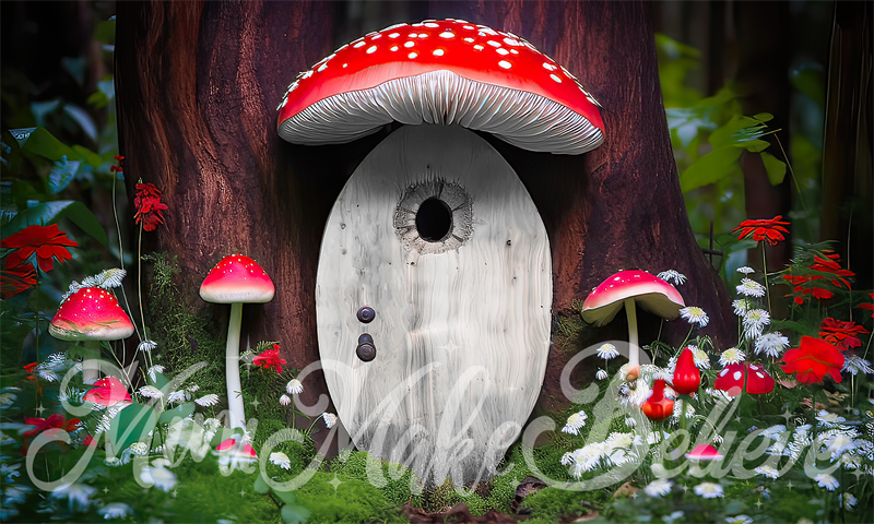 Kate Painterly Pilz Tür Elf Fee in Wald Hintergrund von Mini MakeBelieve