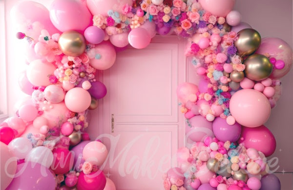 Kate Painterly Fine Art Blumen Ballonbogen Rosa Tür Hintergrund von Mini MakeBelieve - Kate Backdrop.de