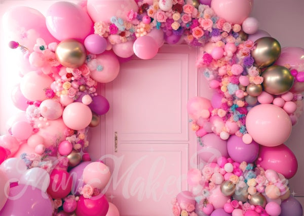 Kate Painterly Fine Art Blumen Ballonbogen Rosa Tür Hintergrund von Mini MakeBelieve - Kate Backdrop.de