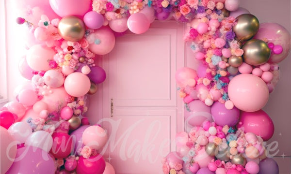 Kate Painterly Fine Art Blumen Ballonbogen Rosa Tür Hintergrund von Mini MakeBelieve