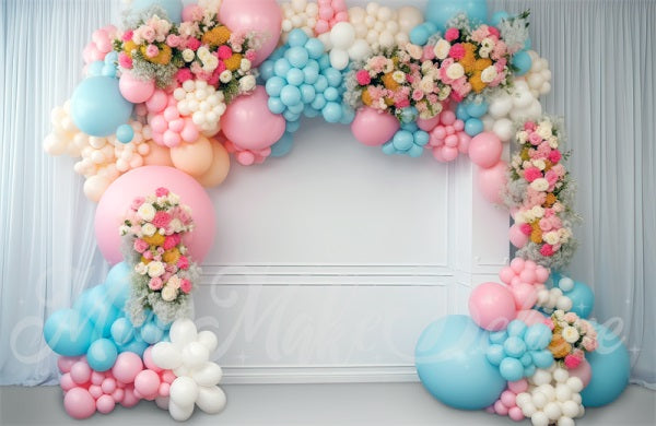 Kate Paintterly Baby Dusche Rosa Blau Ballon Bogen Geburtstag Kuchen Smash Hintergrund von Mini MakeBelieve