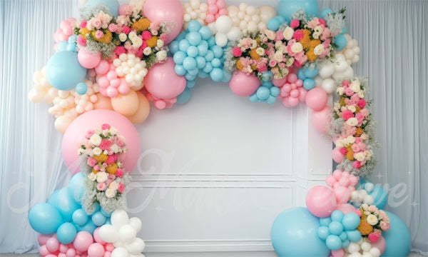 Kate Paintterly Baby Dusche Rosa Blau Ballon Bogen Geburtstag Kuchen Smash Hintergrund von Mini MakeBelieve