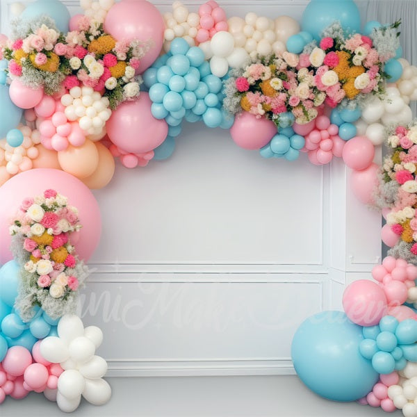 Kate Paintterly Baby Dusche Rosa Blau Ballon Bogen Geburtstag Kuchen Smash Hintergrund von Mini MakeBelieve