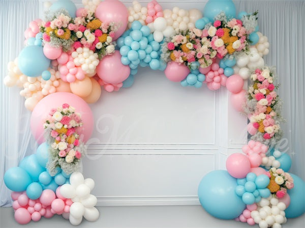 Kate Paintterly Baby Dusche Rosa Blau Ballon Bogen Geburtstag Kuchen Smash Hintergrund von Mini MakeBelieve