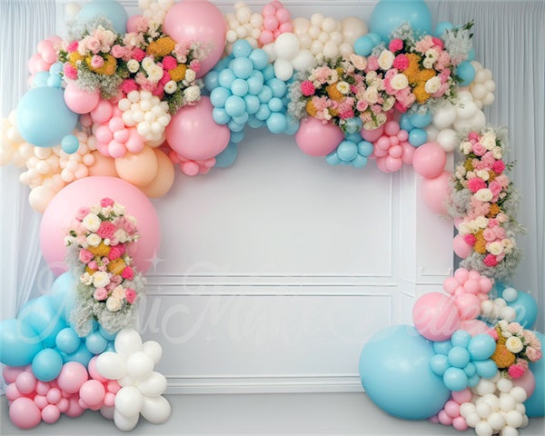 Kate Paintterly Baby Dusche Rosa Blau Ballon Bogen Geburtstag Kuchen Smash Hintergrund von Mini MakeBelieve