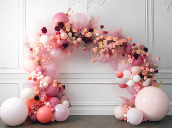 Kate Painterly Baby Frühling Blumen Ballon Bogen Innenraum Geburtstag Kuchen Smash Hintergrund von Mini MakeBelieve