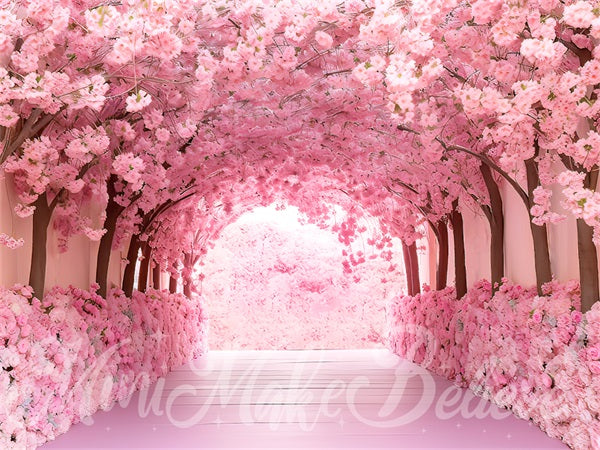Kate Painterly Fine Art Cherry Blossom Tunnel Cake Smash Geburtstag Hintergrund von Mini MakeBelieve