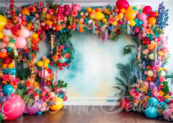 Kate Painterly Fine Art Fun Tropische Blume Ballonbogen Aquarell Wandhintergrund von Mini MakeBelieve - Kate Backdrop.de