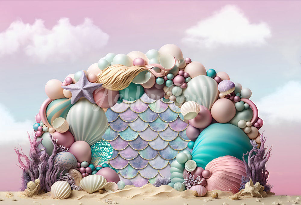 Kate Meerjungfrau Luftballons Bogen Hintergrund von Ashley Paul - Kate Backdrop.de