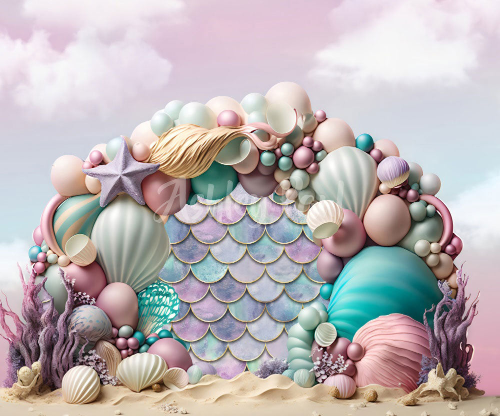 Kate Meerjungfrau Luftballons Bogen Hintergrund von Ashley Paul - Kate Backdrop.de