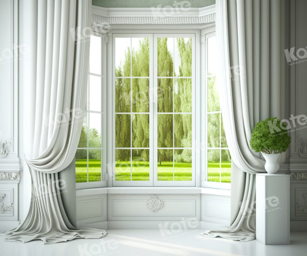 Kate Frühling/Sommer Vintage White Curtain Window Outside Tree Hintergrund von Chain Photography - Kate Backdrop.de
