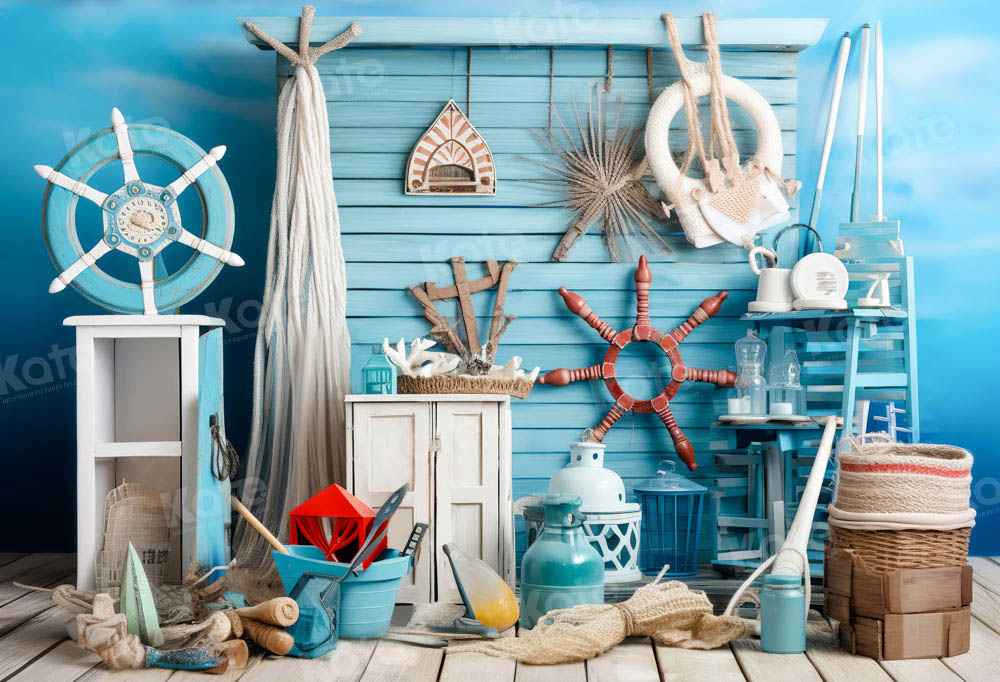 Kate Sommer Navigation Seemann Blau Hintergrund von Chain Photography - Kate Backdrop.de