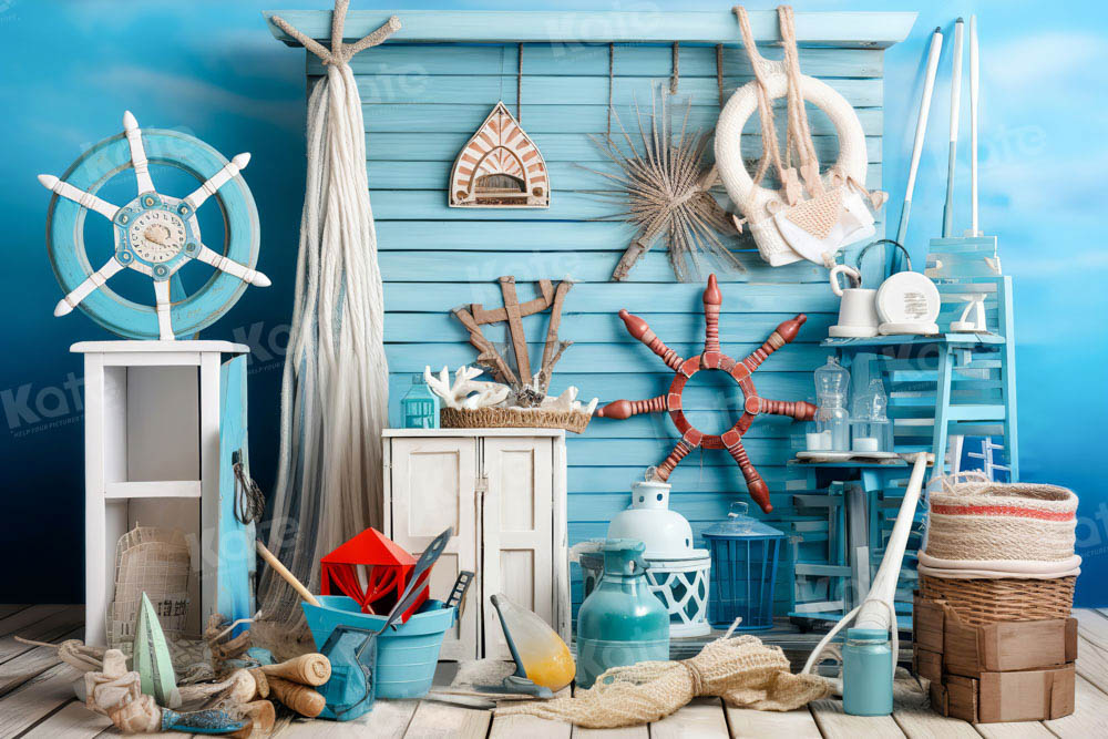 Kate Sommer Navigation Seemann Blau Hintergrund von Chain Photography - Kate Backdrop.de