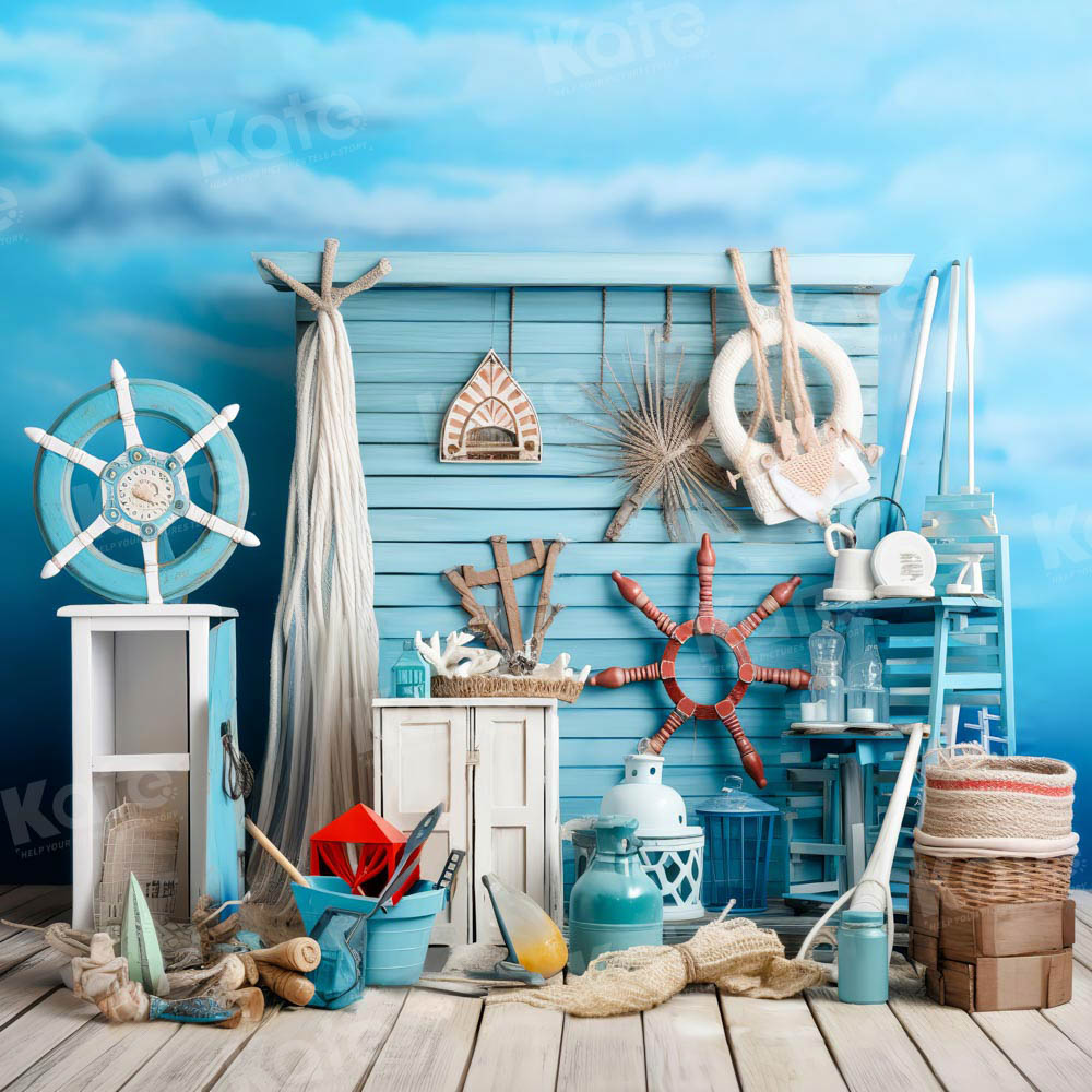 Kate Sommer Navigation Seemann Blau Hintergrund von Chain Photography - Kate Backdrop.de