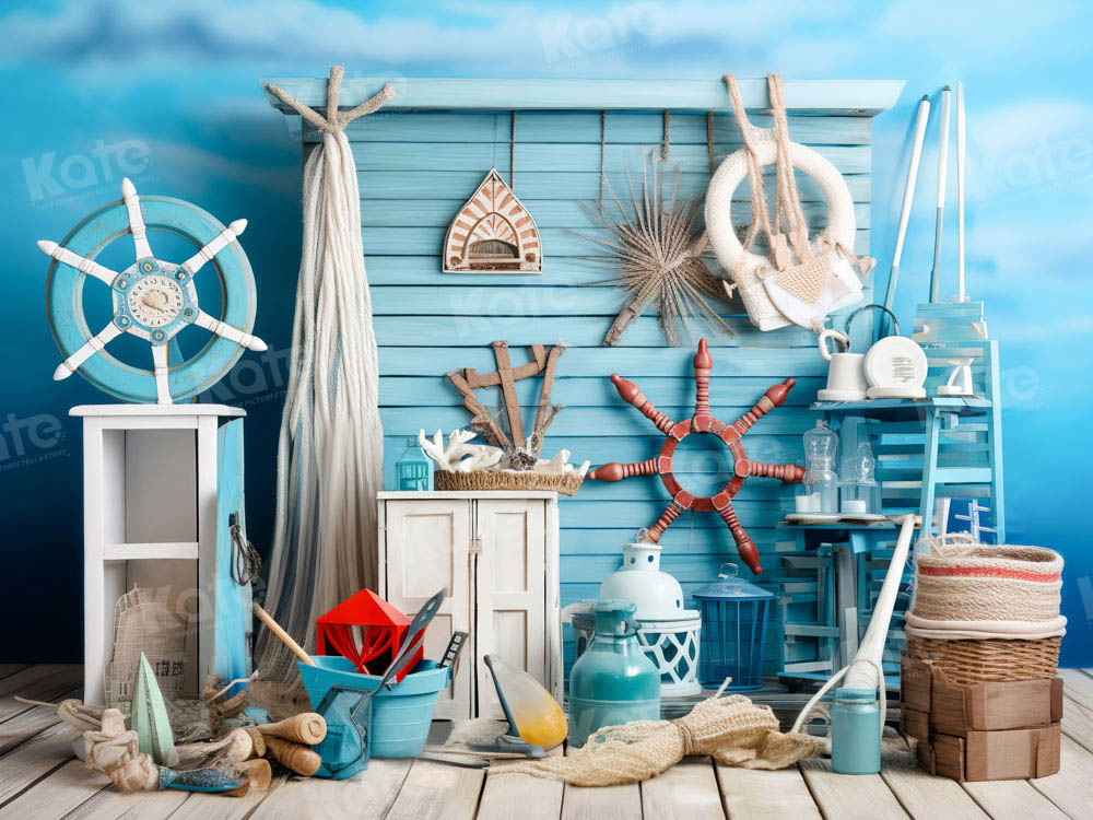Kate Sommer Navigation Seemann Blau Hintergrund von Chain Photography - Kate Backdrop.de