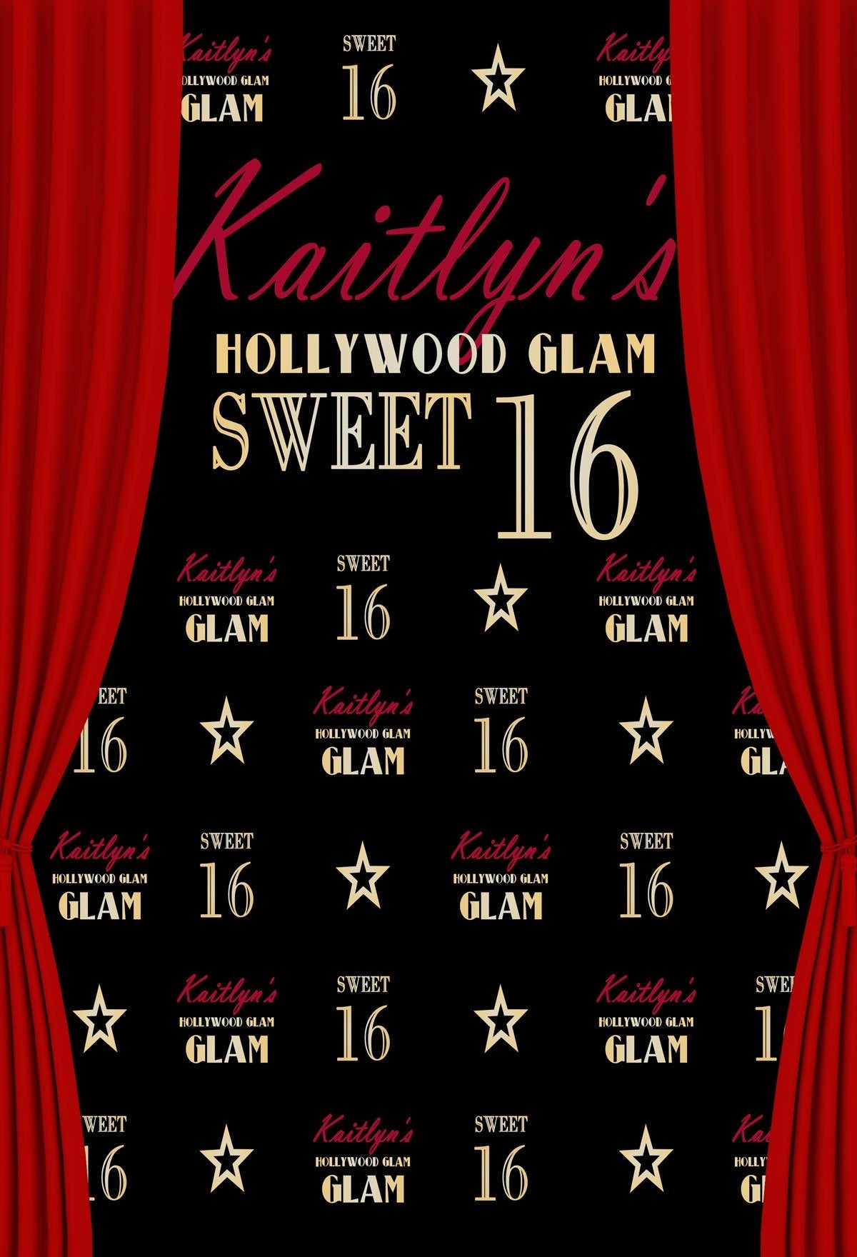 Katebackdrop：Kate Sweet Sixteen Birthday Party Black Backdrop Red Curtain Step and Repeat
