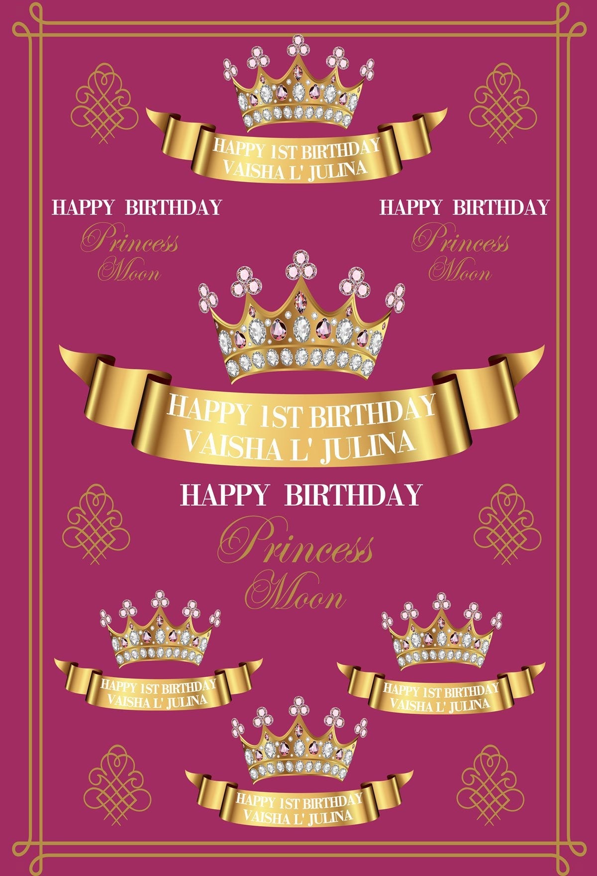 Katebackdrop：Kate Birthday Party Purple Backdrop Golden Crown with Diamond