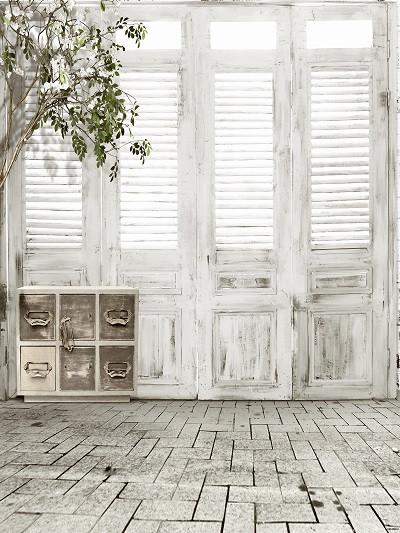 Katebackdrop：Kate White Brick Floor Wooden Door Indoor Wedding Backdrops