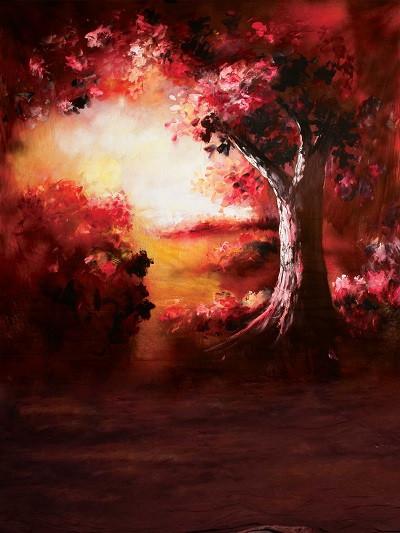 Katebackdrop：Kate Retro Style Oil Painting Red Tree Backdrops