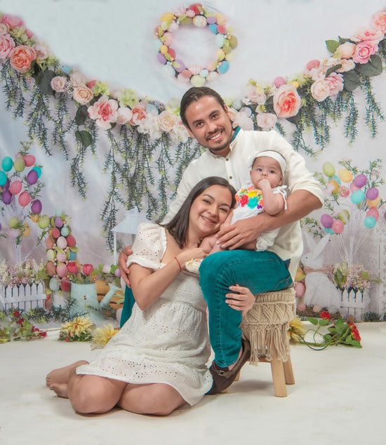 Kate Ostern mit Kaninchen Blumenhintergrund für Fotografie