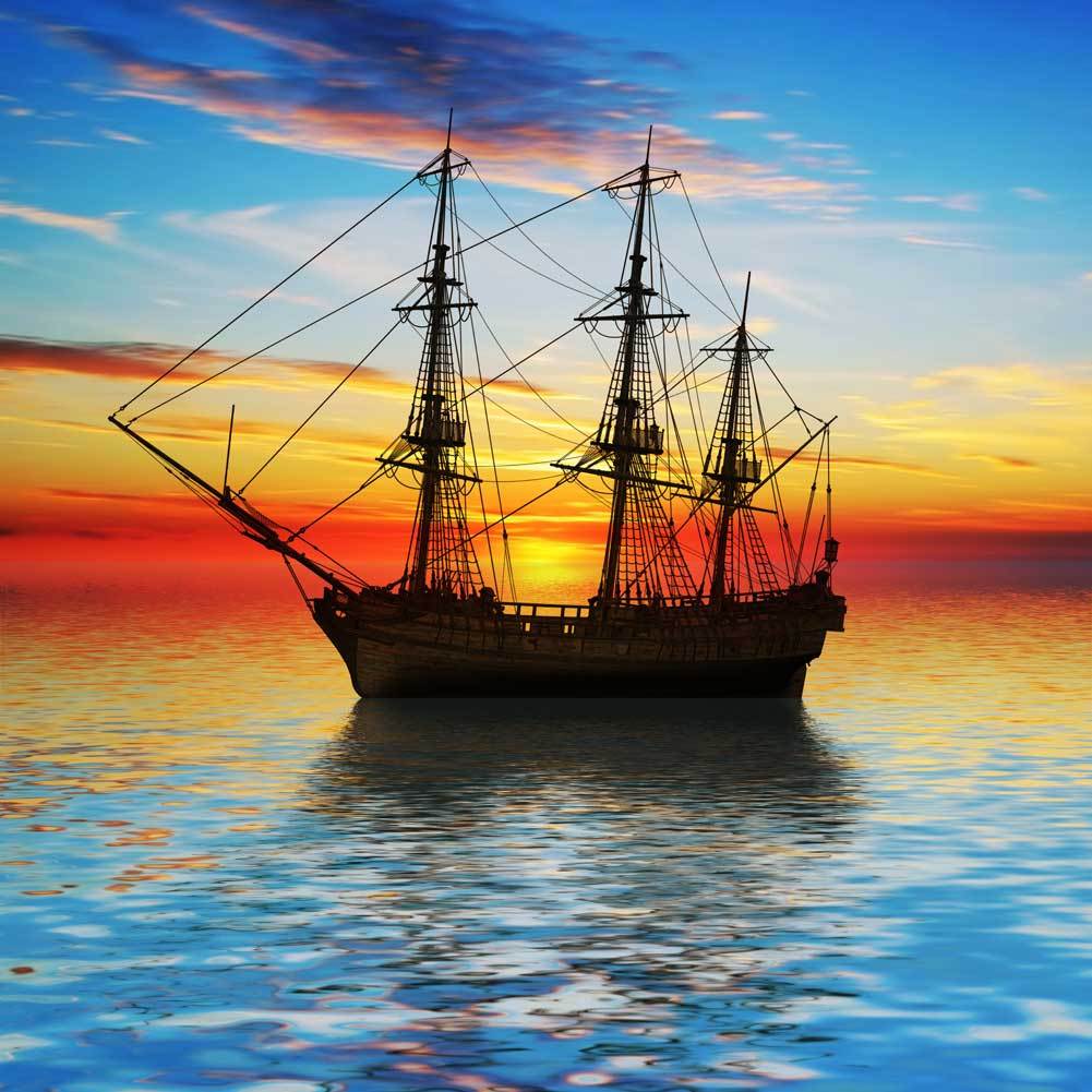 Katebackdrop：Kate Sea dusk Beach Backdrop Photography Pirate Ship Photo Background Nature
