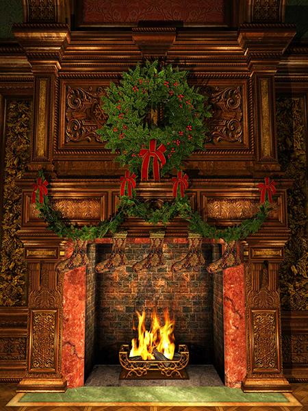 Katebackdrop：Kate Christmas Fireplace Stockings Backdrop Photography