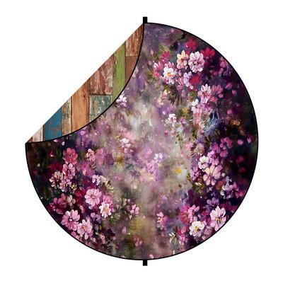 Kate abstrakte Holz / lila Blumen runder gemischt Falthintergrund Doppelseitig für Babyfotografie 5X5ft(1.5x1.5m)
