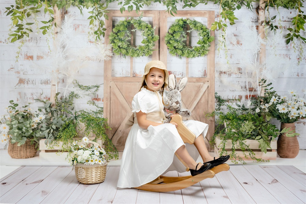 Kate Frühling Tür Muttertag Backsteinmauer Ostern Hintergrund entworfen von Jia Chan Photography