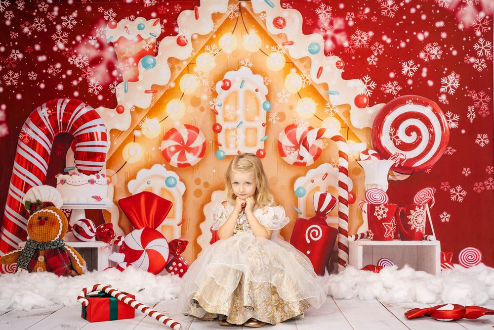 Kate Weihnachten Hintergrund Lebkuchen Haus Süssigkeit für Fotografie - Kate Backdrop.de