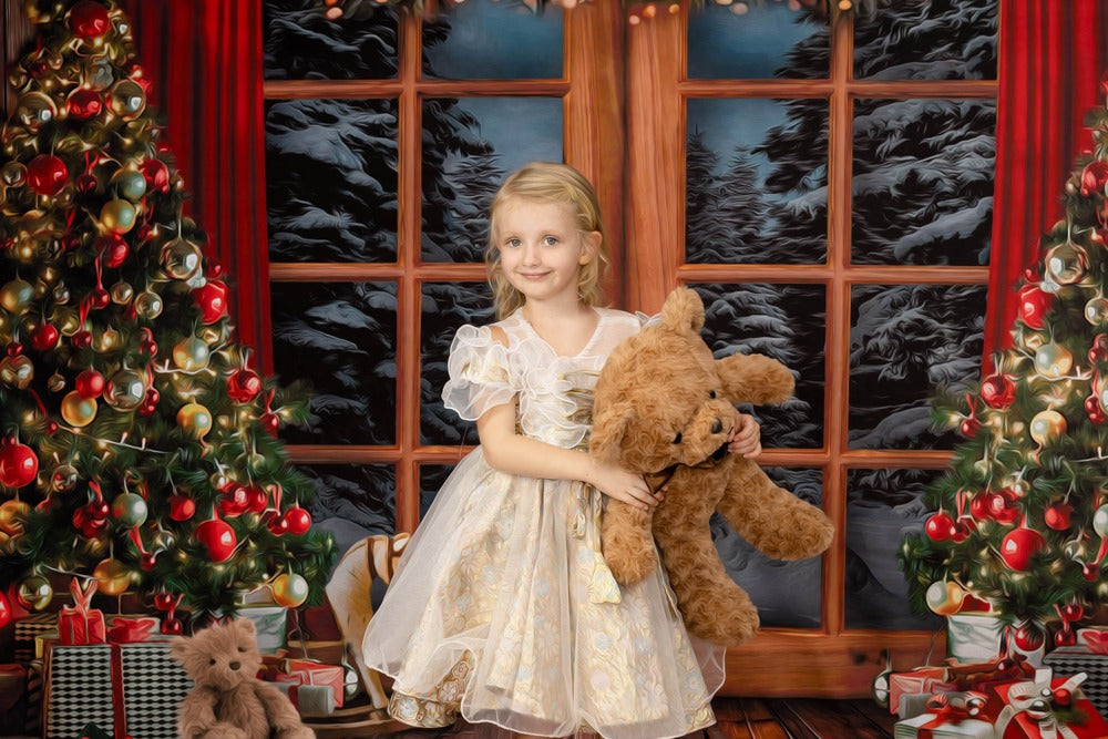 Kate Weihnachten Hintergrund Fenster Vintage Holz Bäume für Fotografie - Kate Backdrop.de