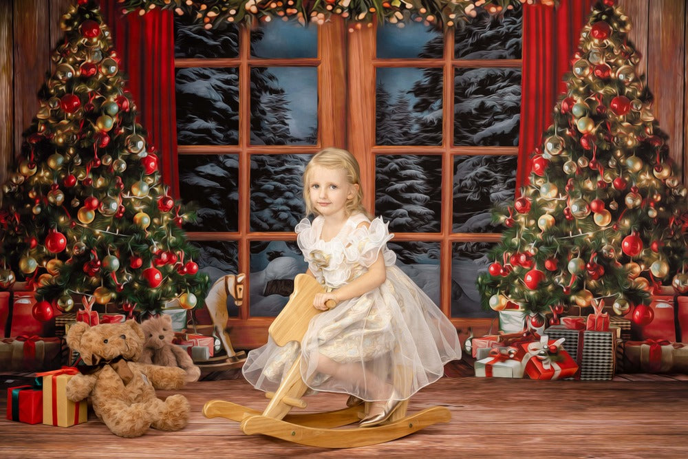 Kate Weihnachten Hintergrund Fenster Vintage Holz Bäume für Fotografie - Kate Backdrop.de