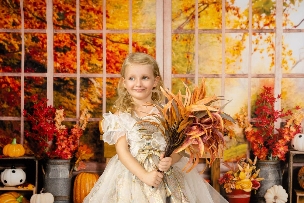 Kate Herbst Hintergrund Kürbis Halloween Sonnenblumen Fenster von Uta Mueller Photography