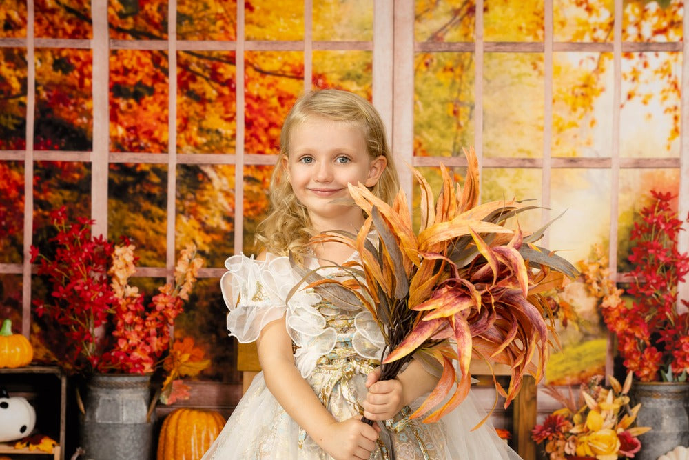 Kate Herbst Hintergrund Kürbis Halloween Sonnenblumen Fenster von Uta Mueller Photography