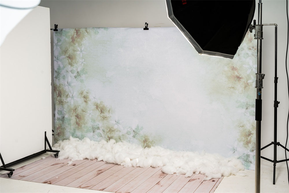 Kate Fine Art Watercolours Grüne Blumen Abstrakter Hintergrund von Veronika Gant - Kate Backdrop.de