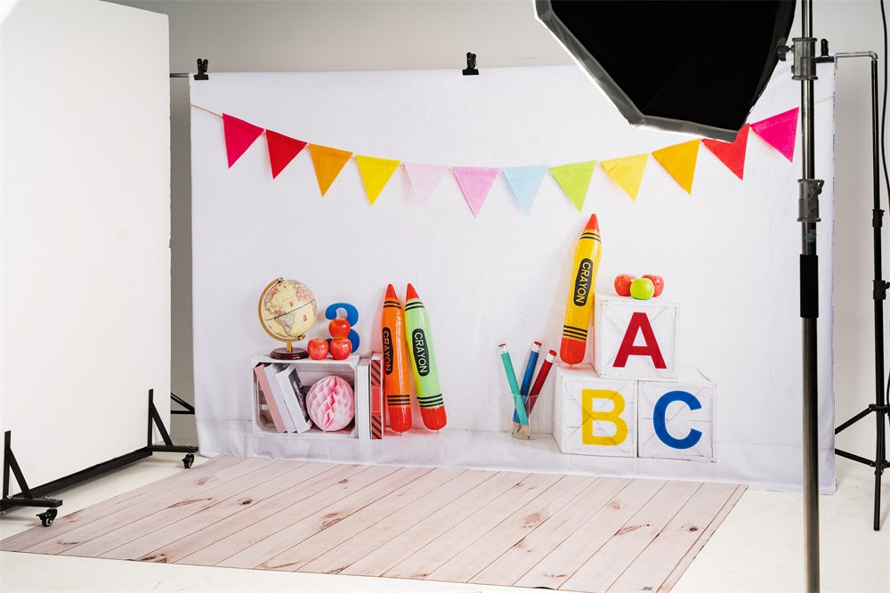 Kate Einschulung  Schule Hintergrund Wachsmalstift für Fotografie - Kate Backdrop.de