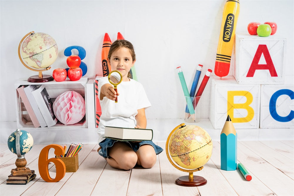 Kate Einschulung  Schule Hintergrund Wachsmalstift für Fotografie