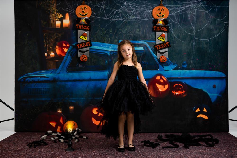 Kate Halloween Kürbis Auto Hintergrund Herbstnacht für Fotografie