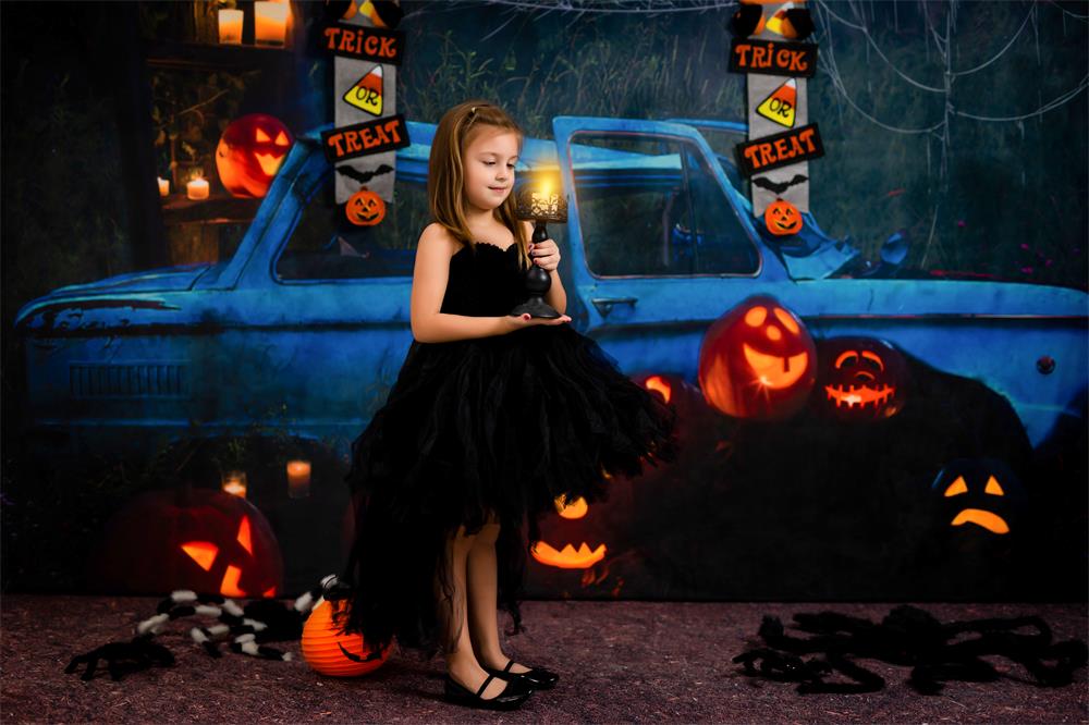 Kate Halloween Kürbis Auto Hintergrund Herbstnacht für Fotografie