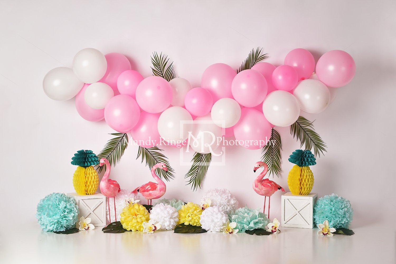 Kate Balloons Blumen Flamingo Sommer Kulisse für Fotografie von Mandy Ringe Fotografie entworfen - Kate Backdrop.de
