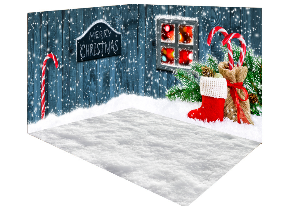 Katebackdrop：Kate Christmas wood snow outside room set