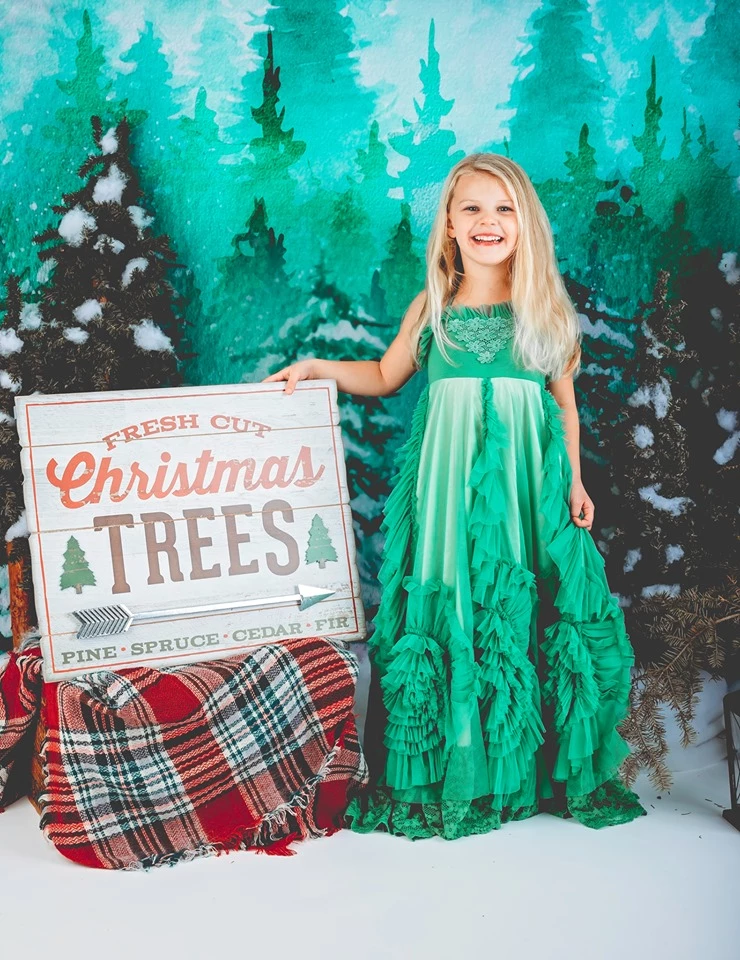 Kate-Weihnachtsgrün-Kiefer-Schnee-Bauernhof-Hintergrund entworfen von Jerry_Sina - Kate Backdrop.de