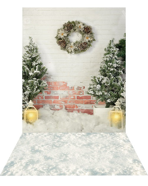 Kate Weihnachten Ziegelwand Weihnachtsbaum Hintergrund+Schneegummimatte