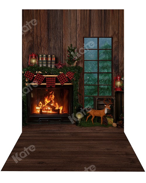 Kate Weihnachten Zimmer Fenster Hintergrund+Holz Gummimatte